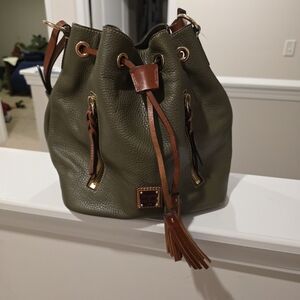 Dooney & Bourke Olive Green Hobo Bag with Brown Accents